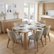 Arlo Natural Oak 140cm Dining Table with Travertine Ceramic Top