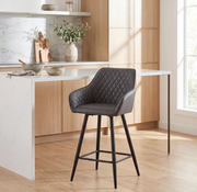 Charm Leather Effect Grey Bar Stool