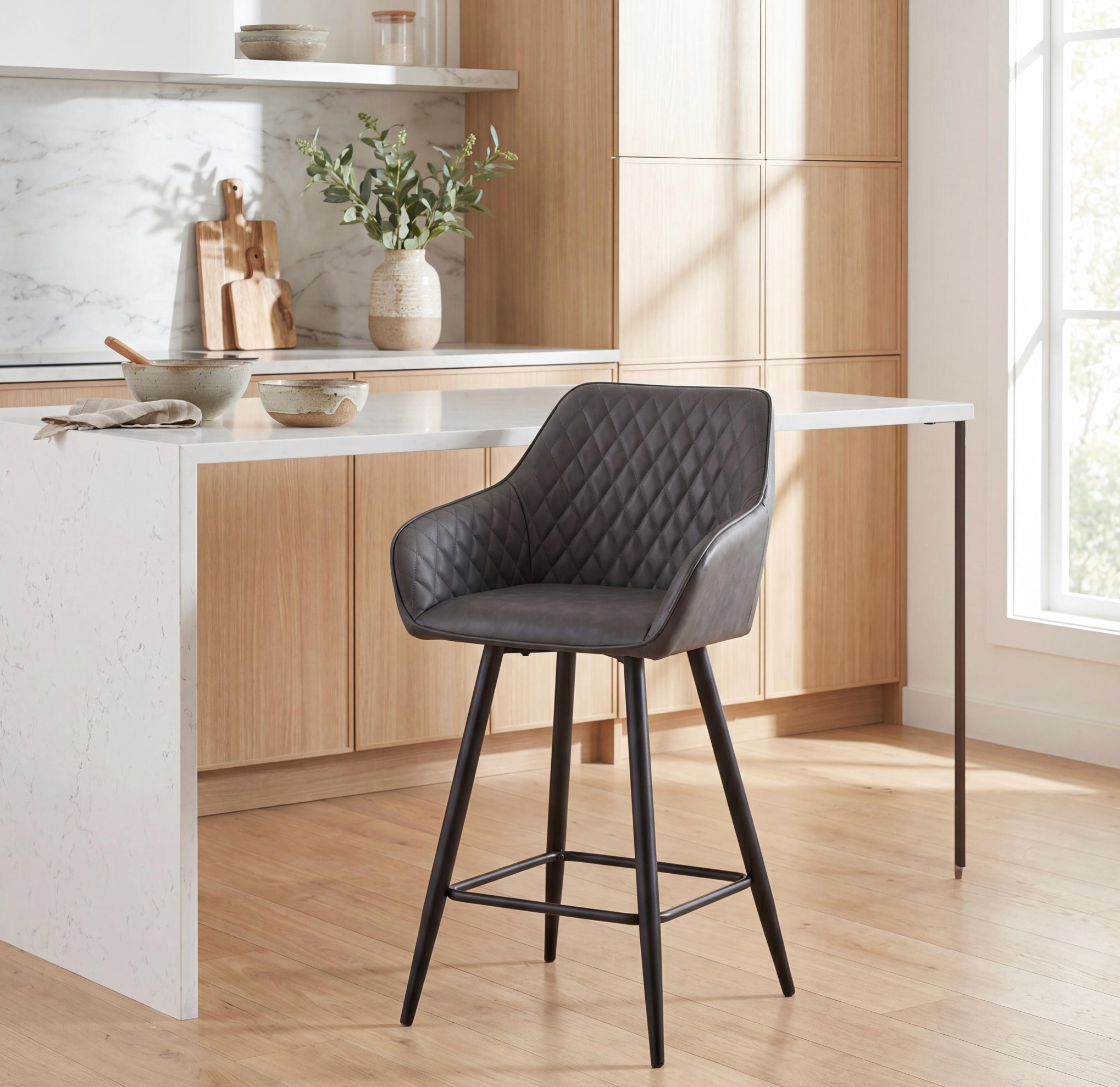 Charm Leather Effect Grey Bar Stool