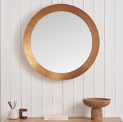 Burnished Gold Metal Angled Frame Round Mirror Large