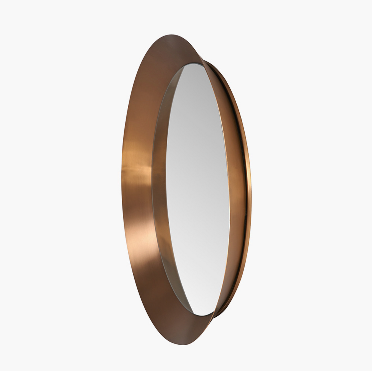 Burnished Gold Metal Angled Frame Round Mirror Large