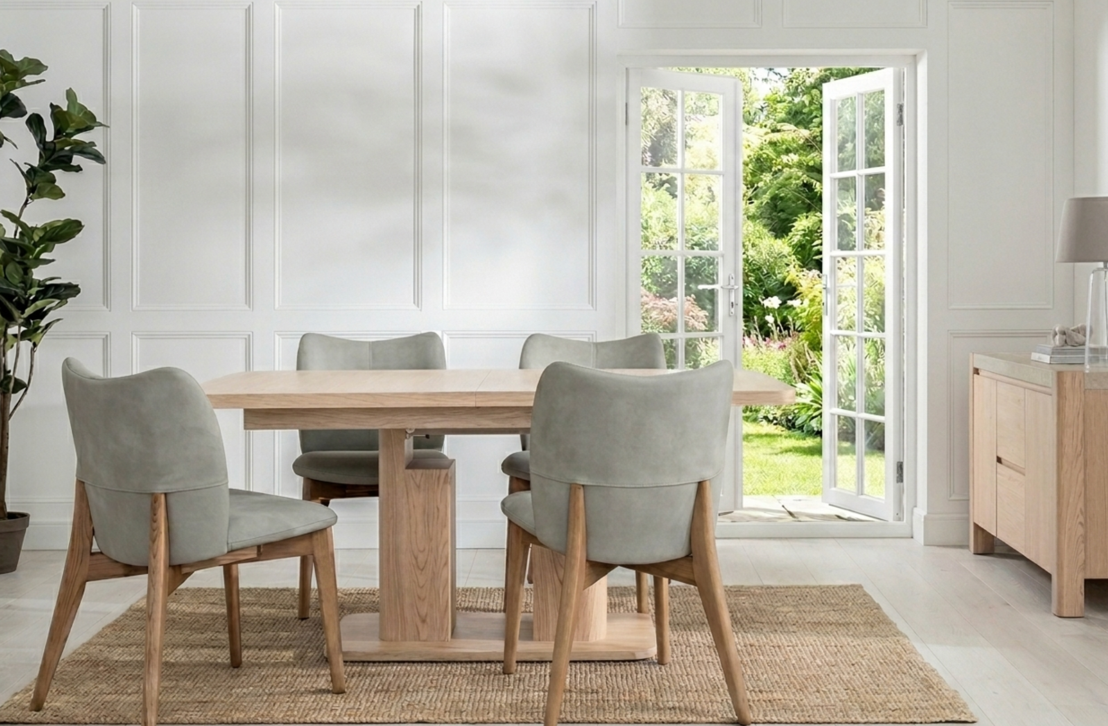 Arlo Natural Oak 160-200cm Extending Dining Table with Travertine Ceramic Top