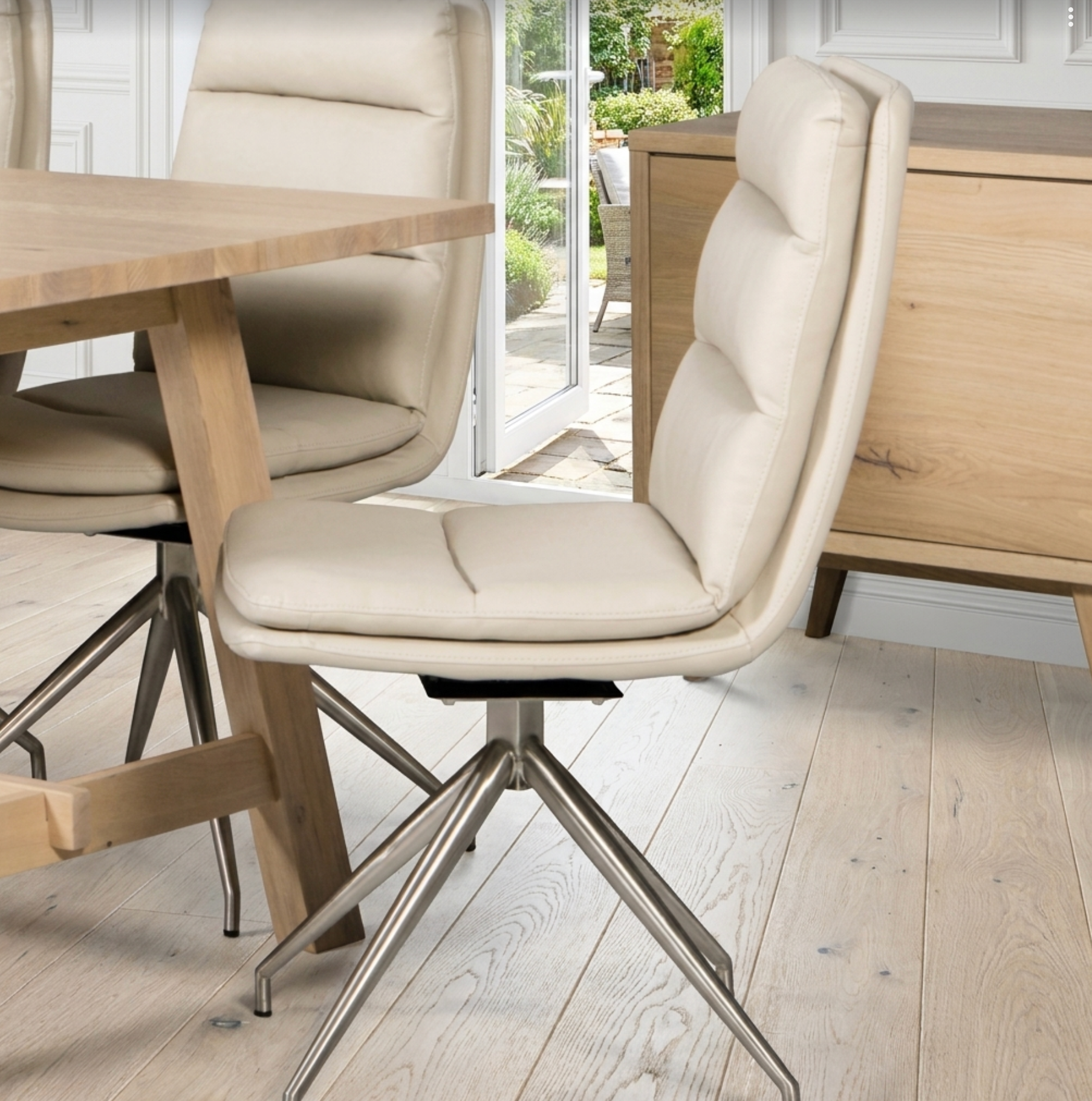 Nobo Swivel Chair Taupe – Brushed Steel Legs