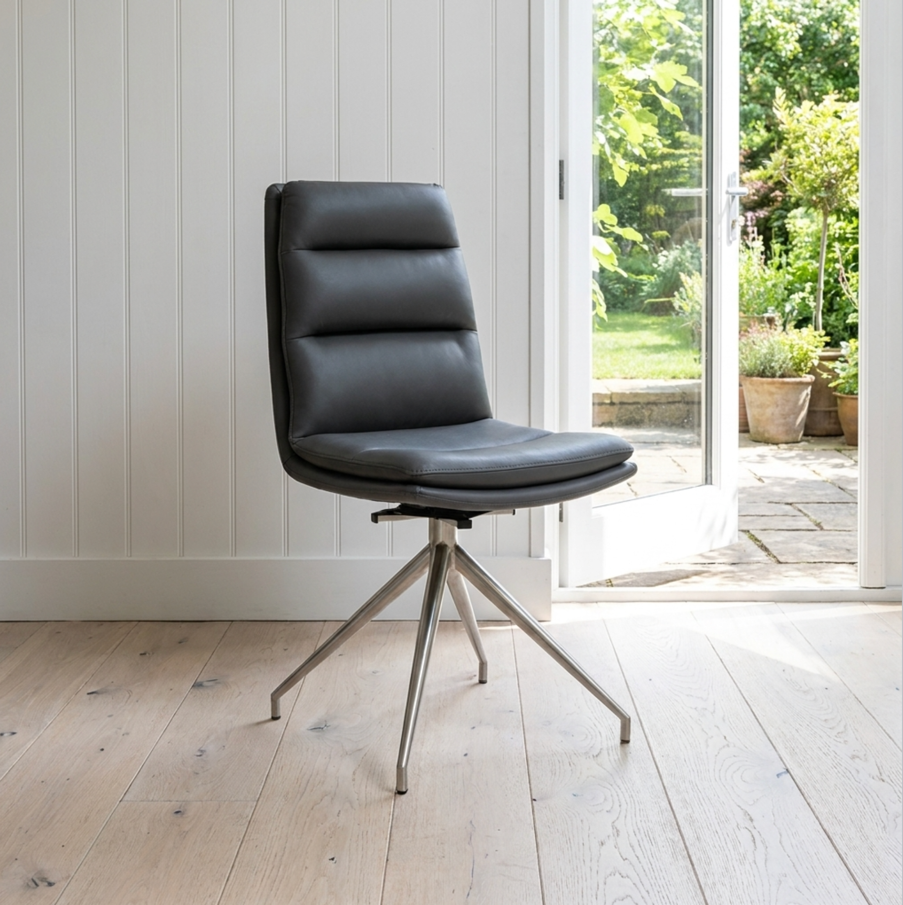 Nobo Swivel Chair Taupe – Brushed Steel Legs