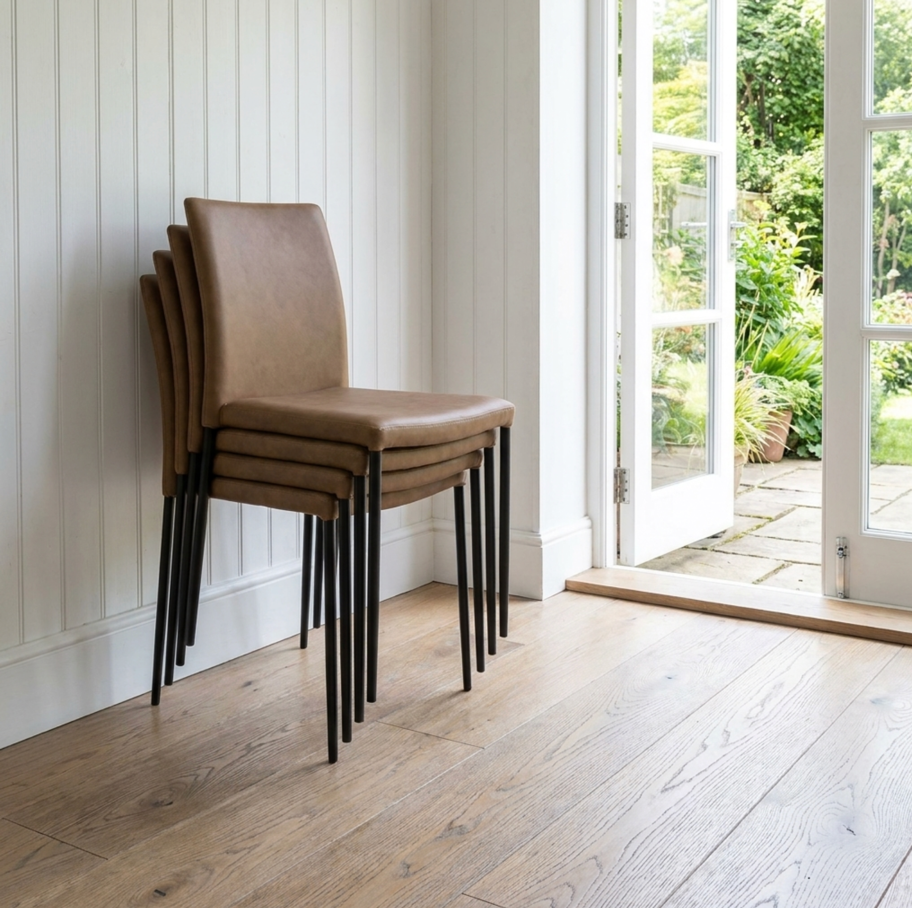 Gena Stacking Chair – Tan (sold in 4’s)