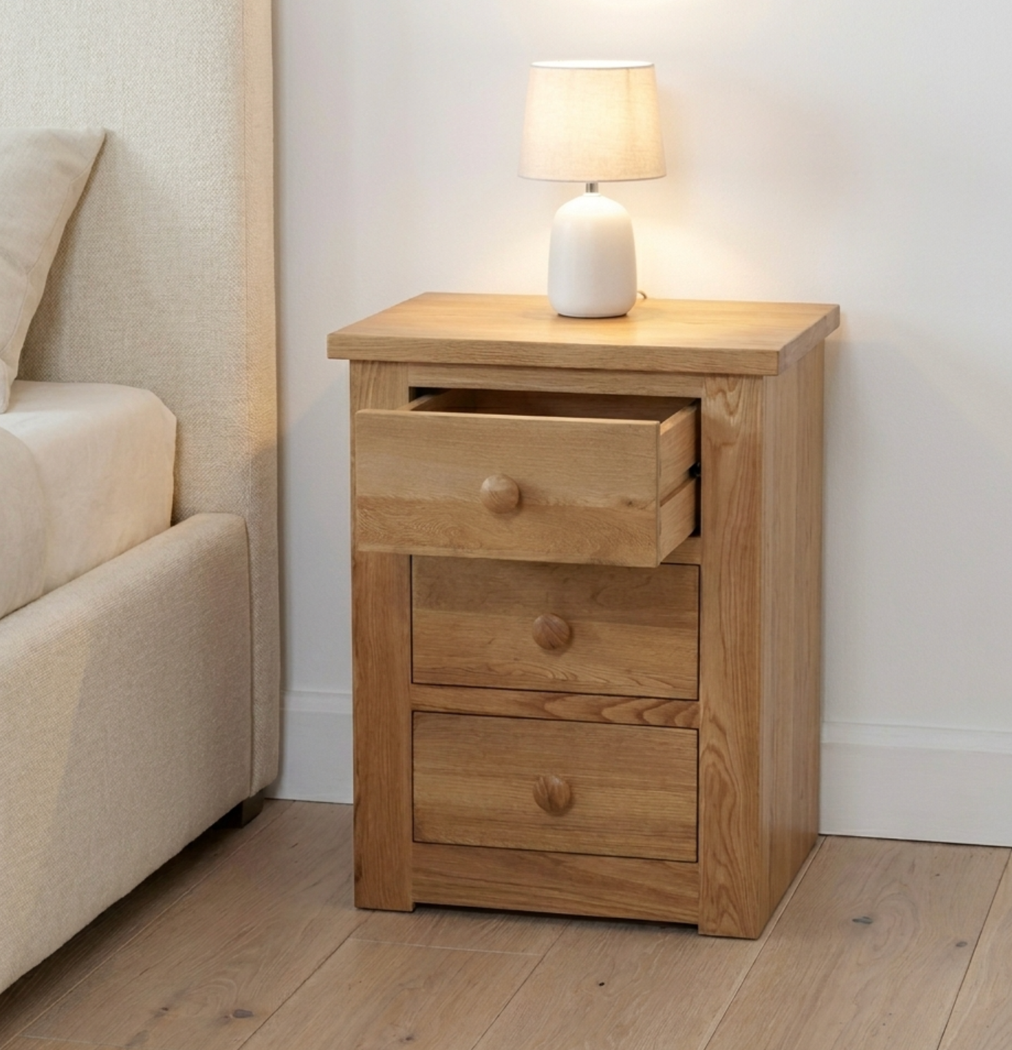 Torino Solid Oak 3 Drawer bedside