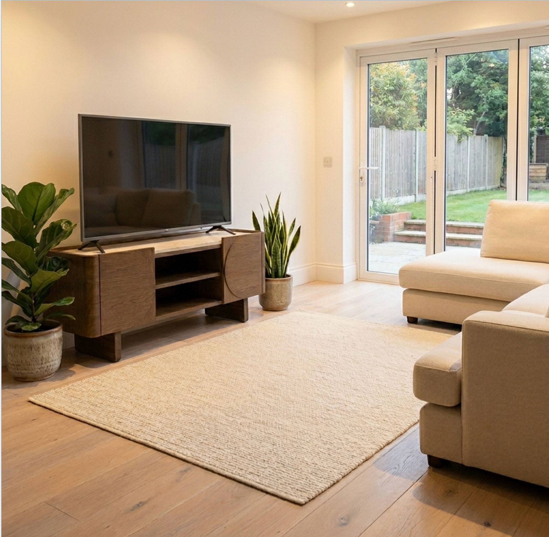 Ida Walnut Finish TV Unit with Travertine Stone Top