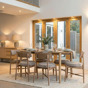 G Plan Winchester 130 - 170cm D-End Extending Dining Table with 6 Taupe Flora chairs