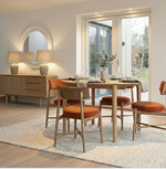 G Plan Winchester 130 - 170cm D-End Extending Dining Table with 4 Burnt Orange/Rust Flora chairs