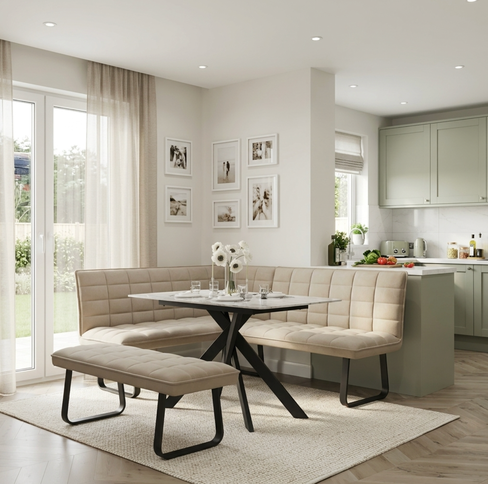 Aura Corner Dining Table and Bench Set Inclding Lima Table