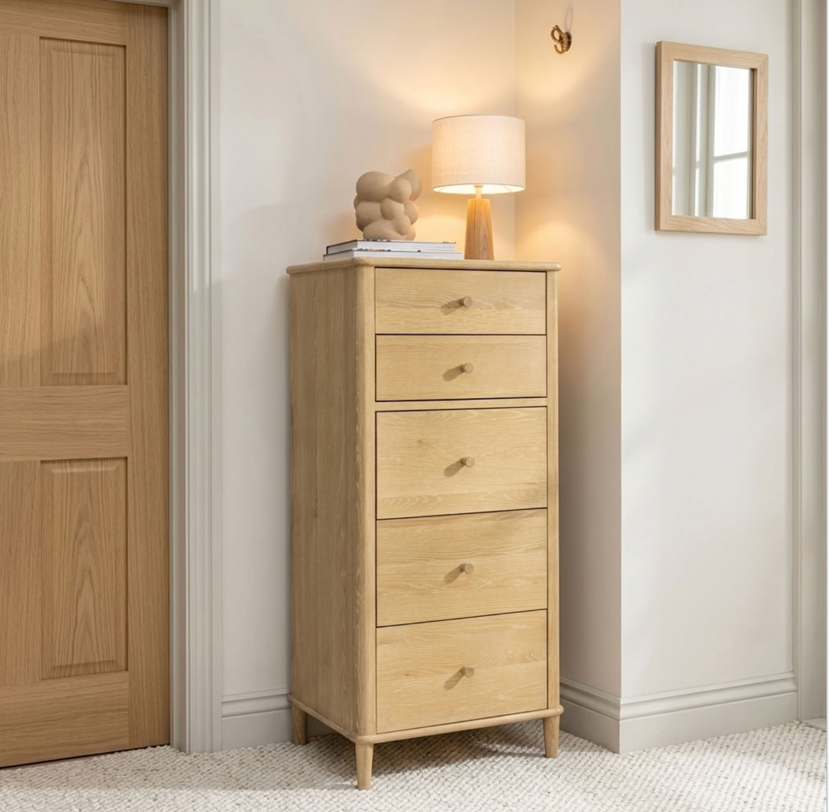 Willow washed oak 5 DRAWER TALL CHEST