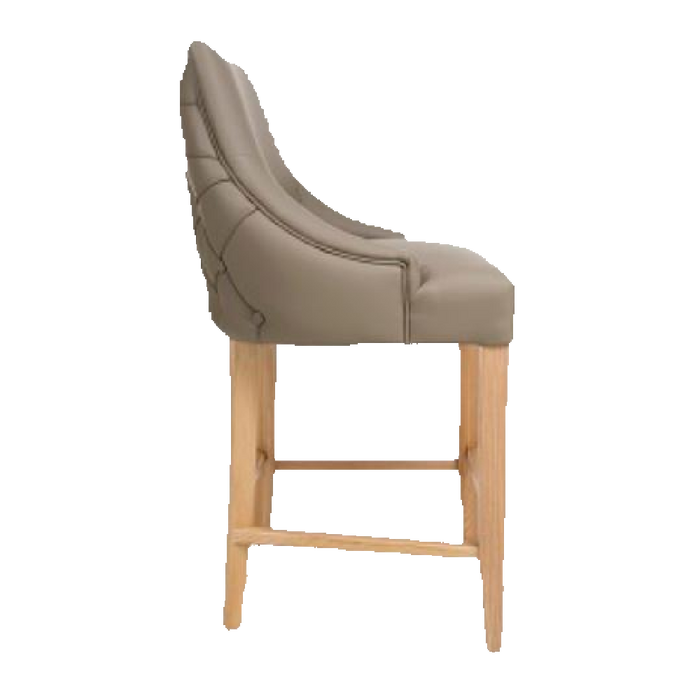 Cole Taupe Leather Effect Buttoned Bar Counter Chair Oak Legs