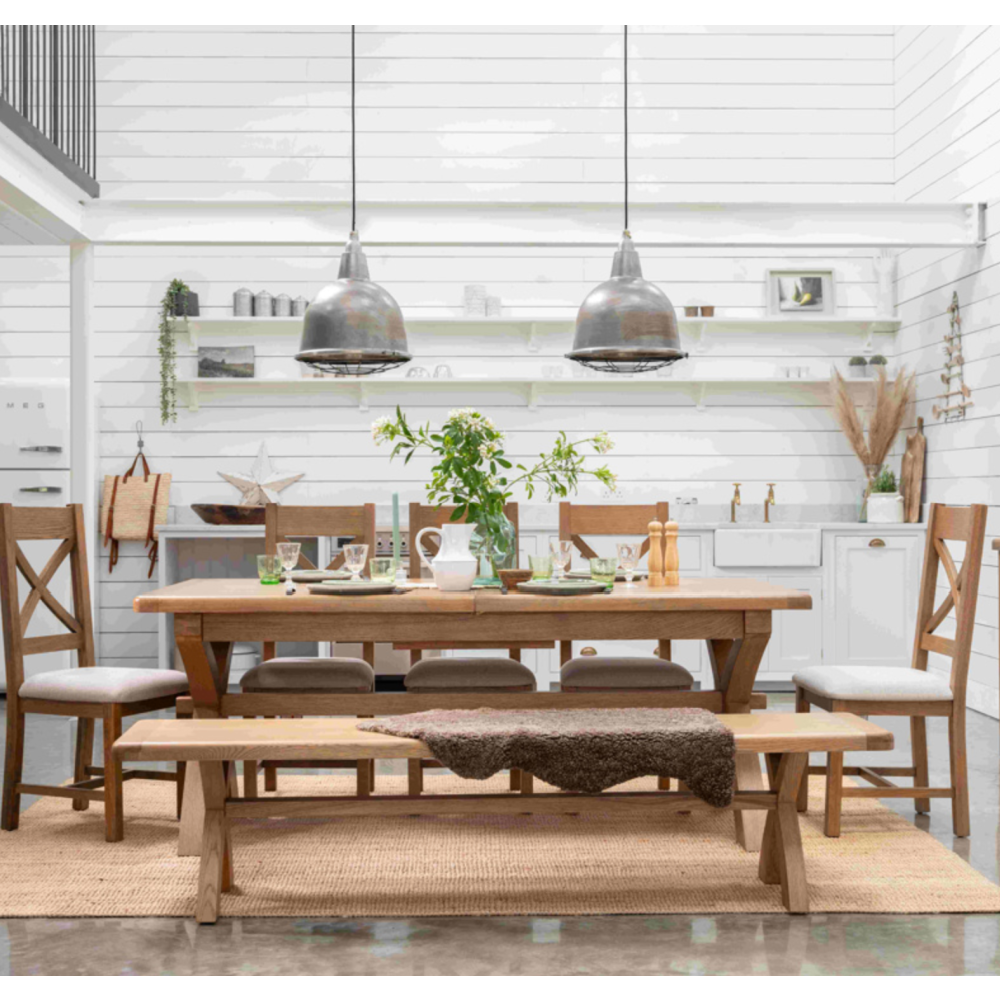 Tewkesbury Smoked Oak Cross-Leg 200-250cm Extending Dining Table