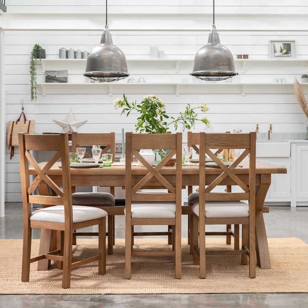 Tewkesbury Smoked Oak Cross-Leg 200-250cm Extending Dining Table