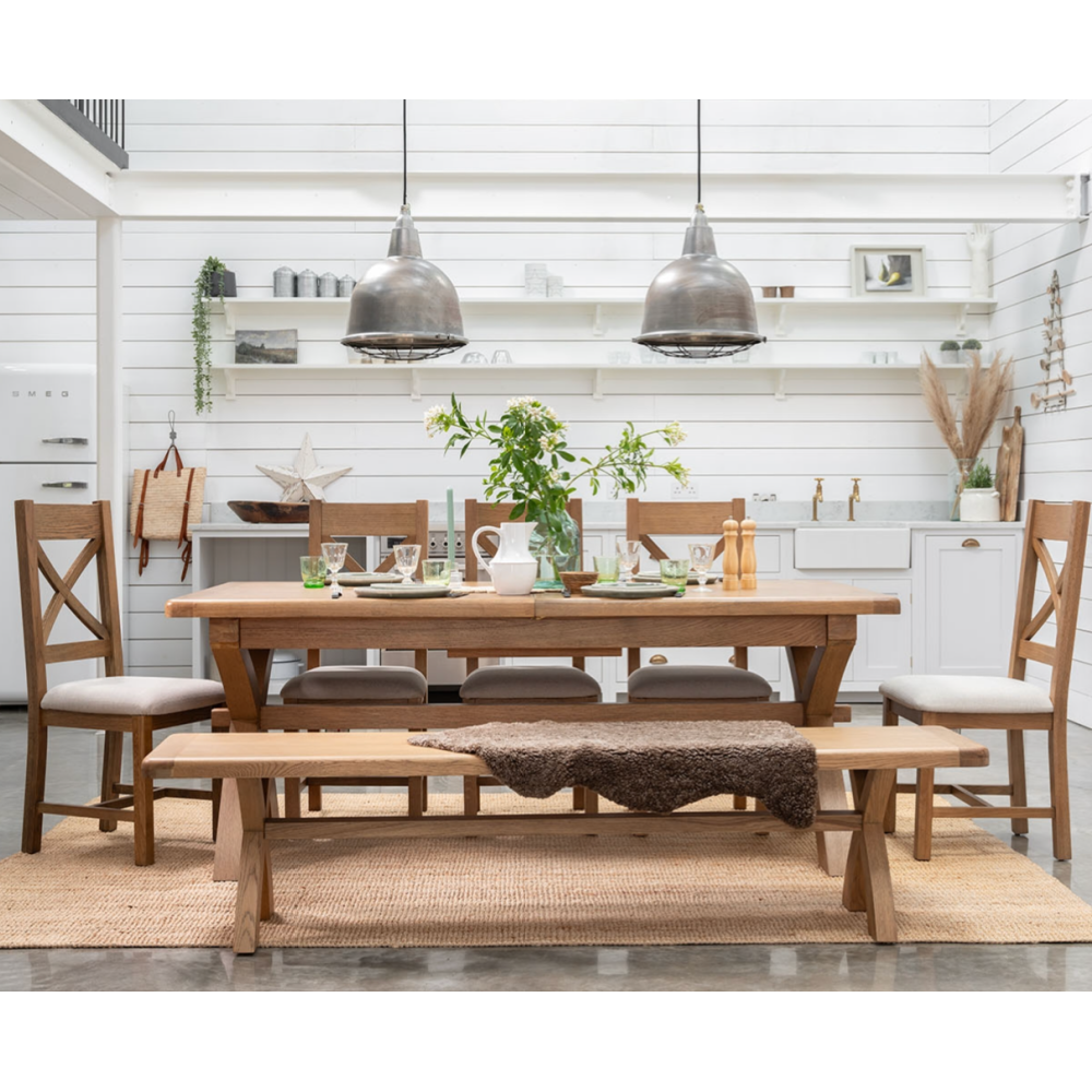 Tewkesbury Smoked Oak Cross-Leg 200-250cm Extending Dining Table