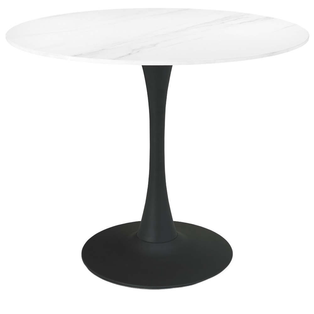 Mason White Sintered Stone Circular Bistro Table with Black Base