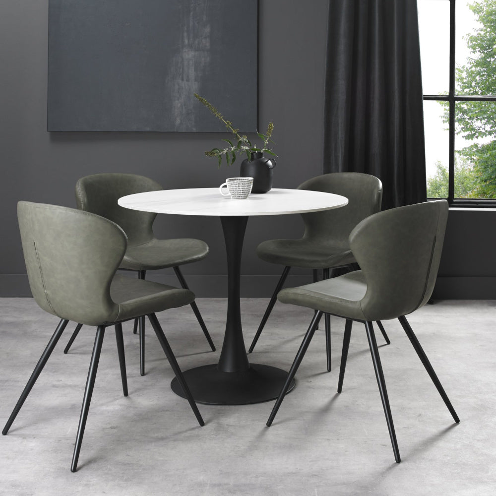 Mason White Sintered Stone Circular Bistro Table with Black Base