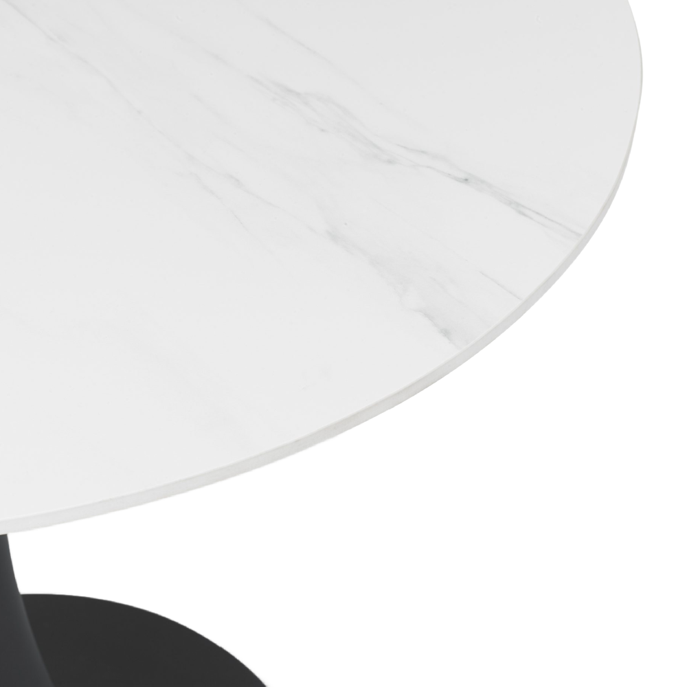 Mason White Sintered Stone Circular Bistro Table with Black Base