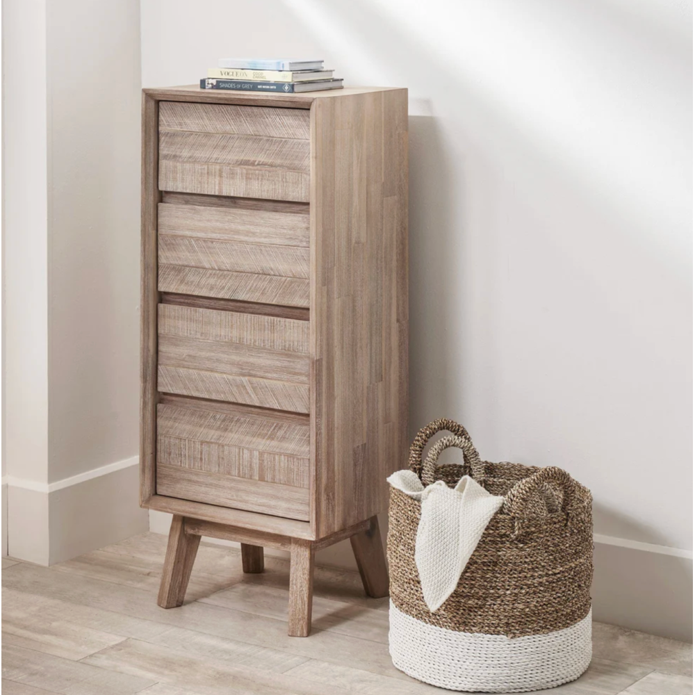 Kalmar Sand Wash Acacia Wood 4 Drawer Tall Unit
