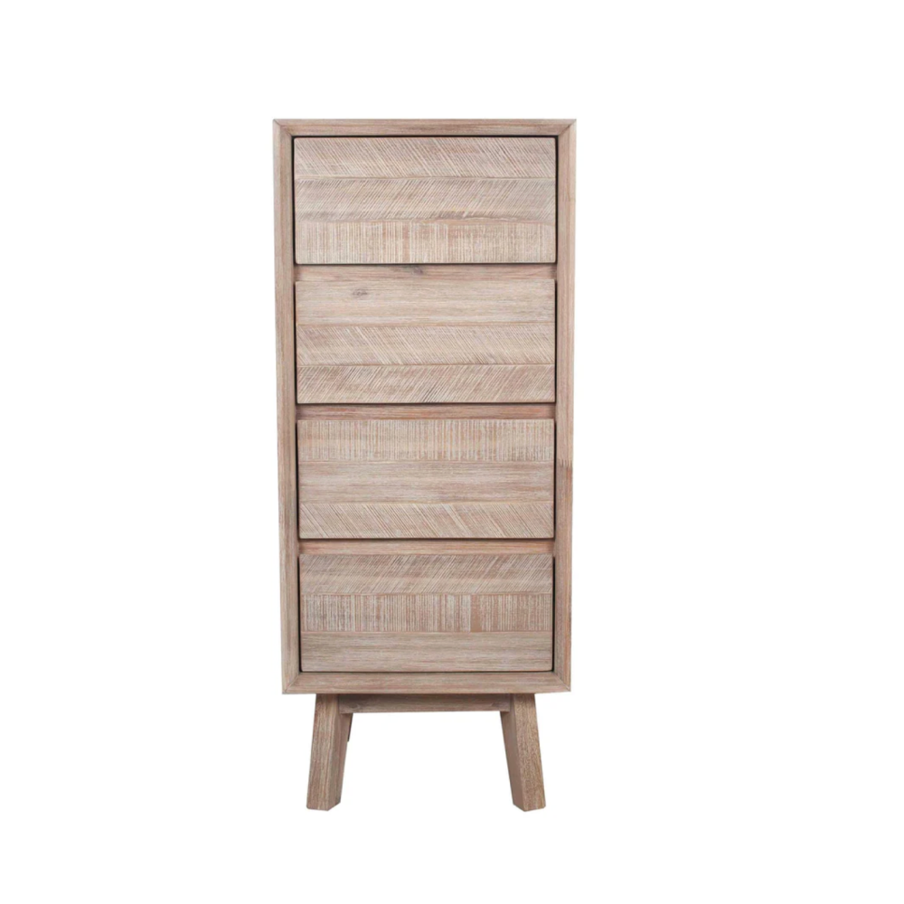 Kalmar Sand Wash Acacia Wood 4 Drawer Tall Unit