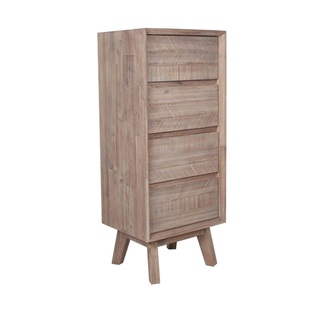 Kalmar Sand Wash Acacia Wood 4 Drawer Tall Unit