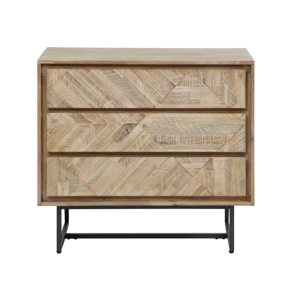 Marca Sand Wash Acacia Wood and Black Metal 3 Drawer Unit