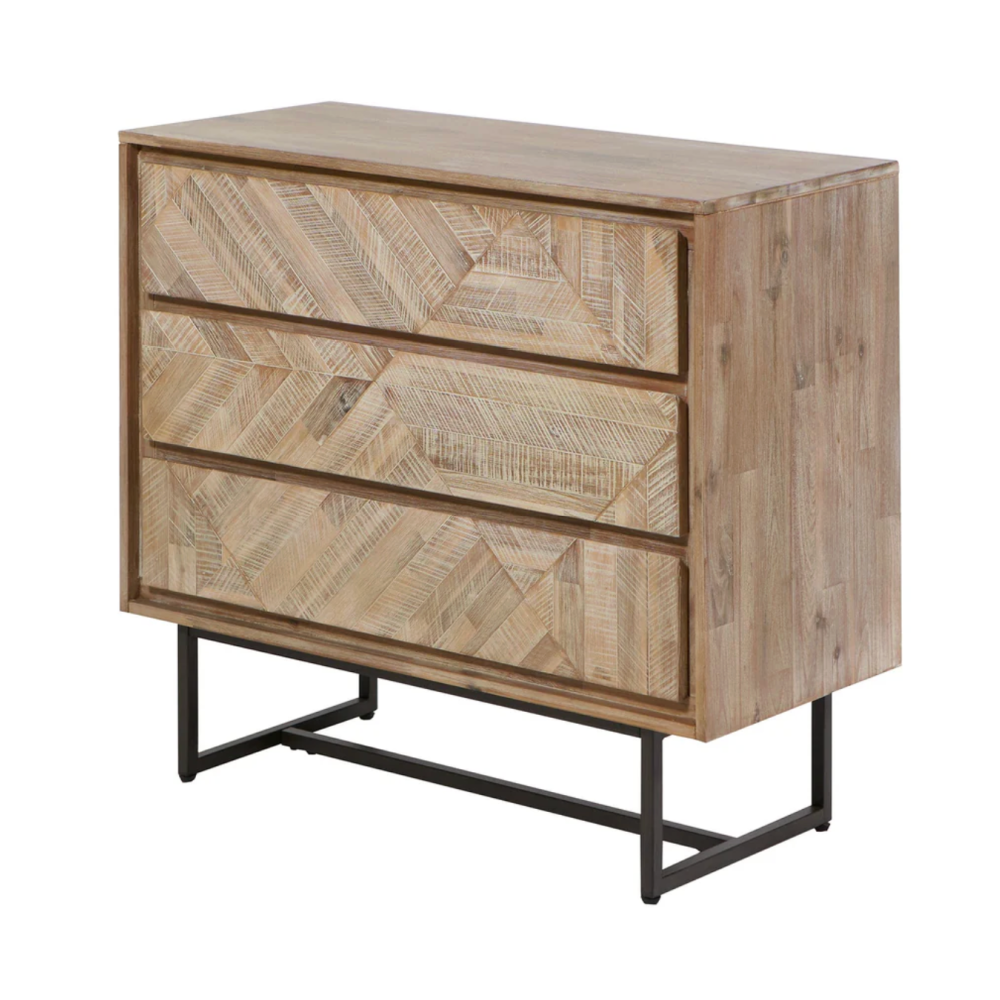 Marca Sand Wash Acacia Wood and Black Metal 3 Drawer Unit