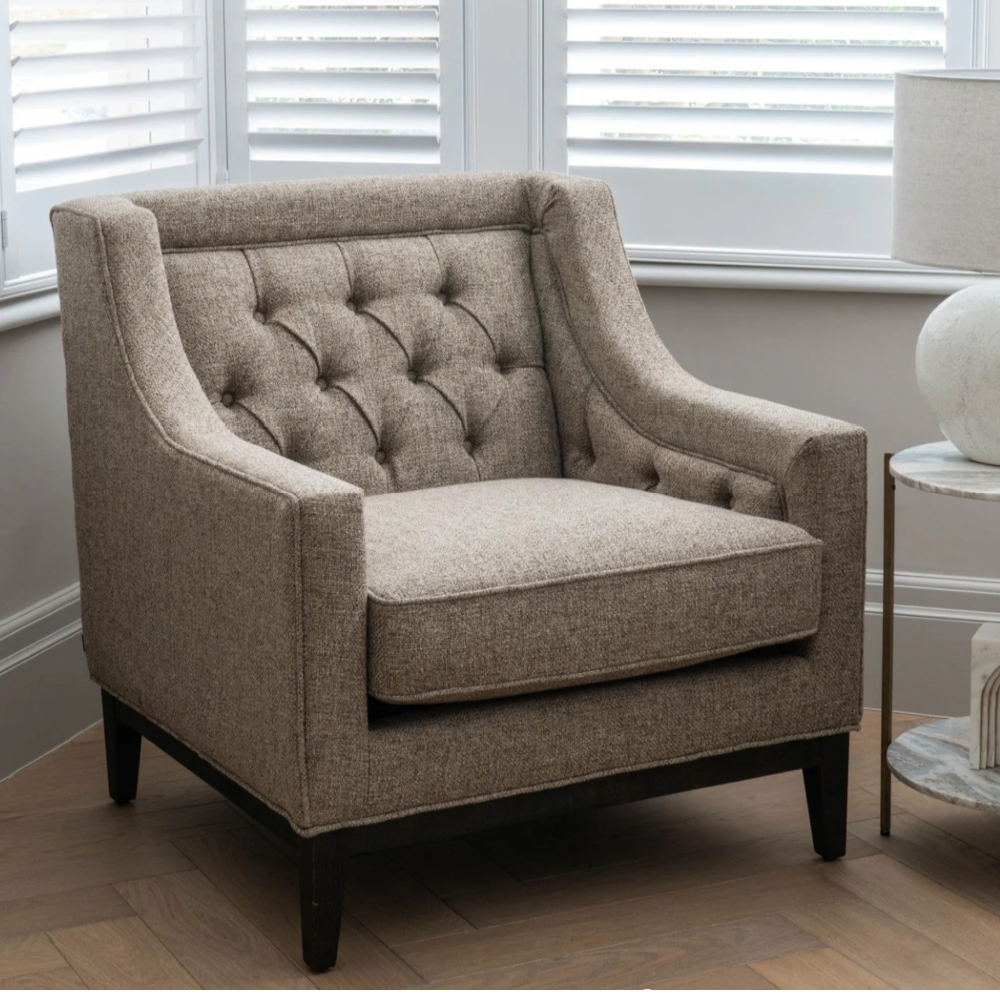 Theodore Buttoned Armchair Dark Taupe