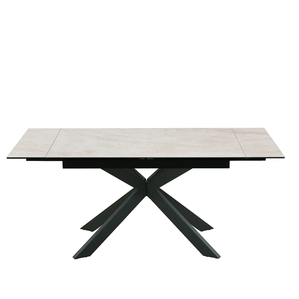Indus Valley Apollo Sand Ceramic Extending Dining Table With 6 Aura Chairs