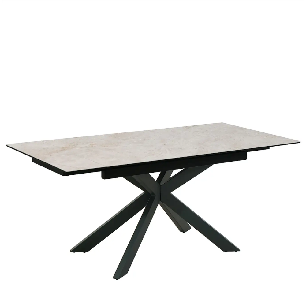 Indus Valley Apollo Sand Ceramic Extending Dining Table With 6 Aura Chairs