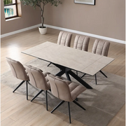 Indus Valley Apollo Sand Ceramic Extending Dining Table With 6 Aura Chairs