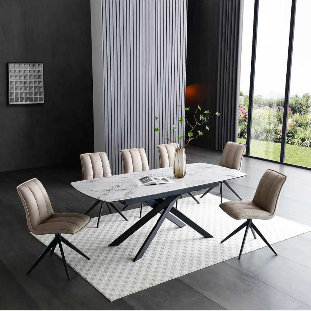 Indus Valley Aura Extending Dining Table With 6 Aura Chairs