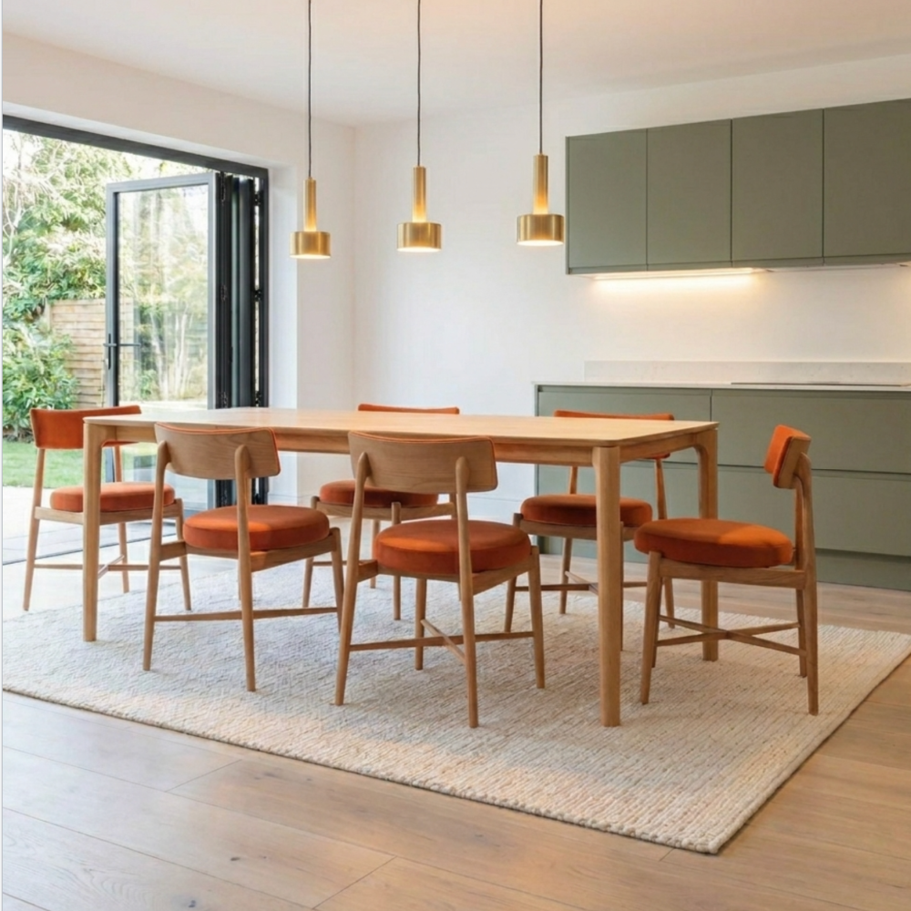 G Plan Winchester 135 – 190cm Extending Dining Table sets with 6 Rust Taupe  Chairs