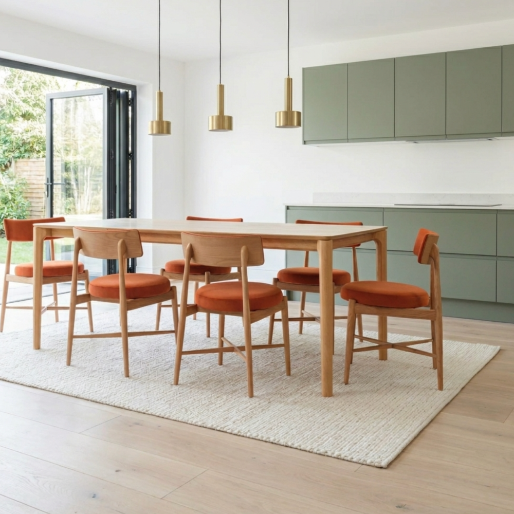 G Plan Winchester 135 – 190cm Extending Dining Table sets with 6 Rust Taupe  Chairs