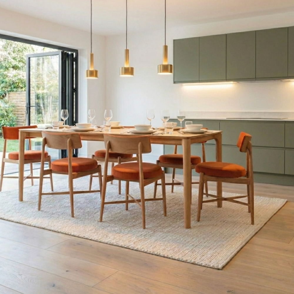 G Plan Winchester 135 – 190cm Extending Dining Table sets with 4  Rust Taupe  Chairs