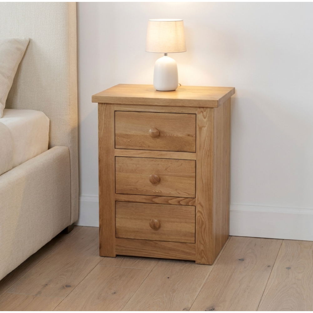 Torino Solid Oak 3 Drawer bedside