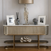 Belvedere Aged Gold Set of 2 Nesting Coffee Tables with Marble and Tinted Glass (Copy)