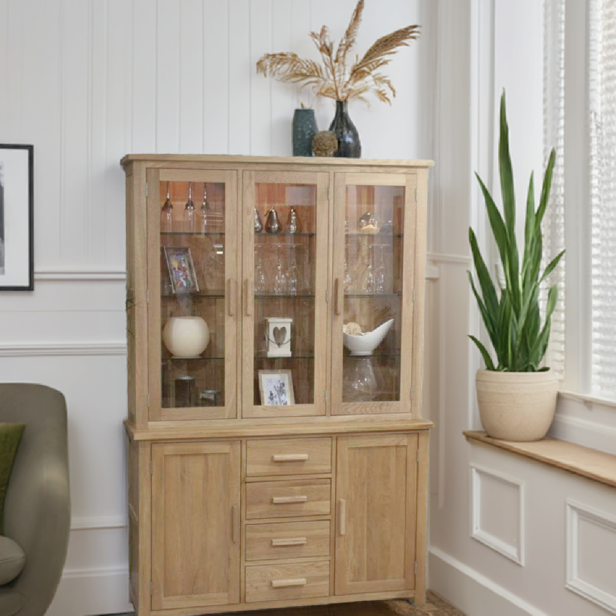 Opus Solid Oak Large Glazed Dresser