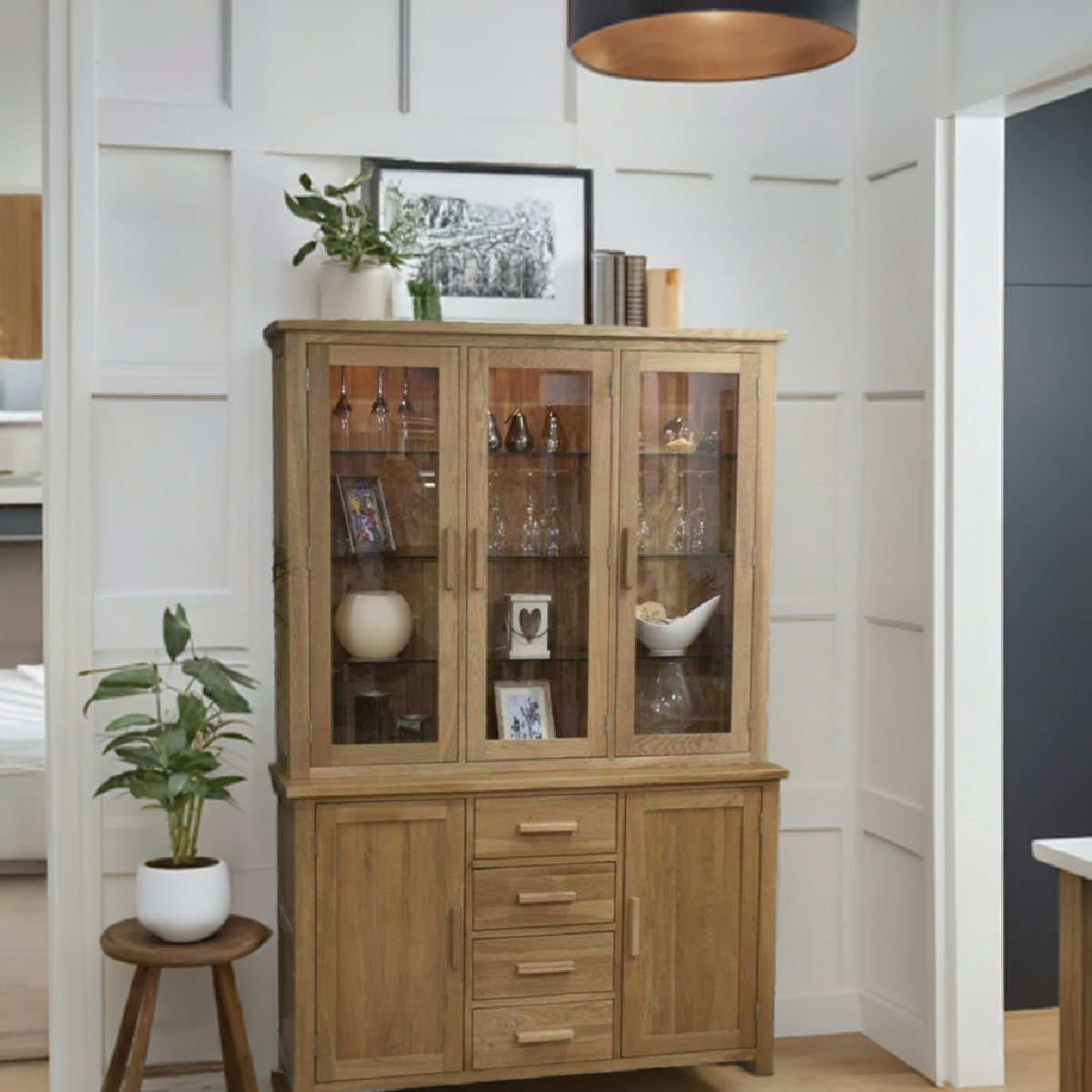 Opus Solid Oak Large Glazed Dresser