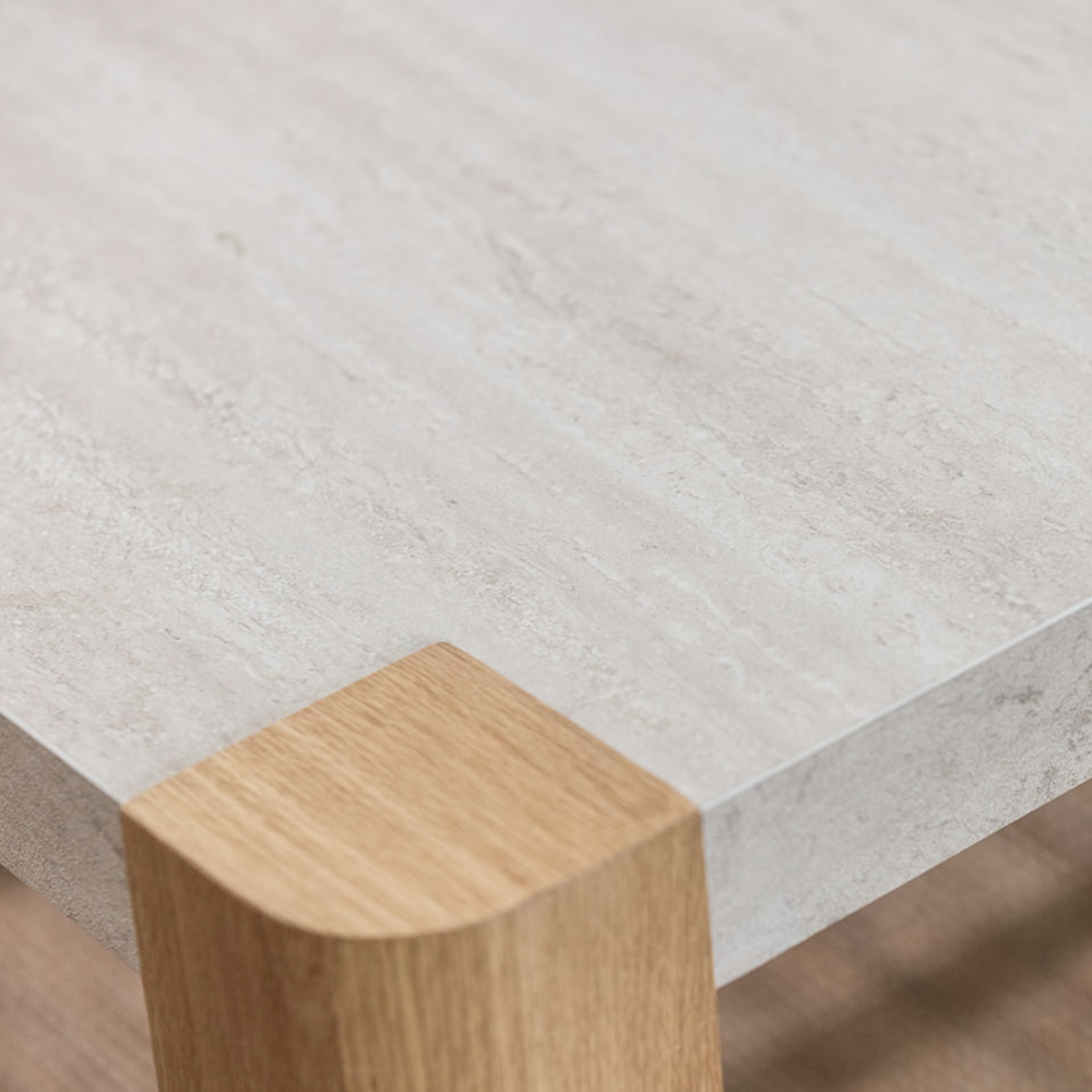 Arlo Natural Oak Side Table with Travertine Ceramic Top