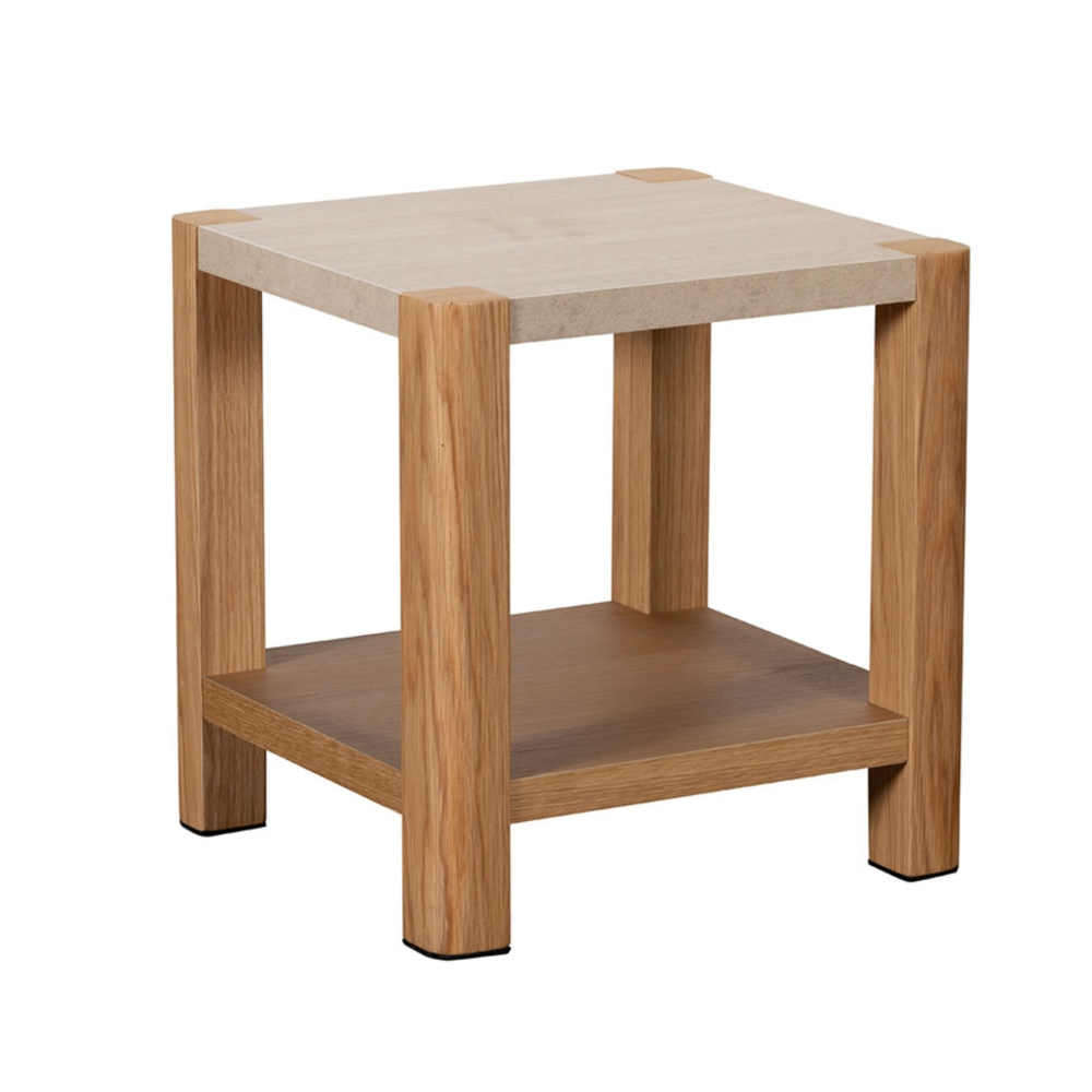 Arlo Natural Oak Side Table with Travertine Ceramic Top