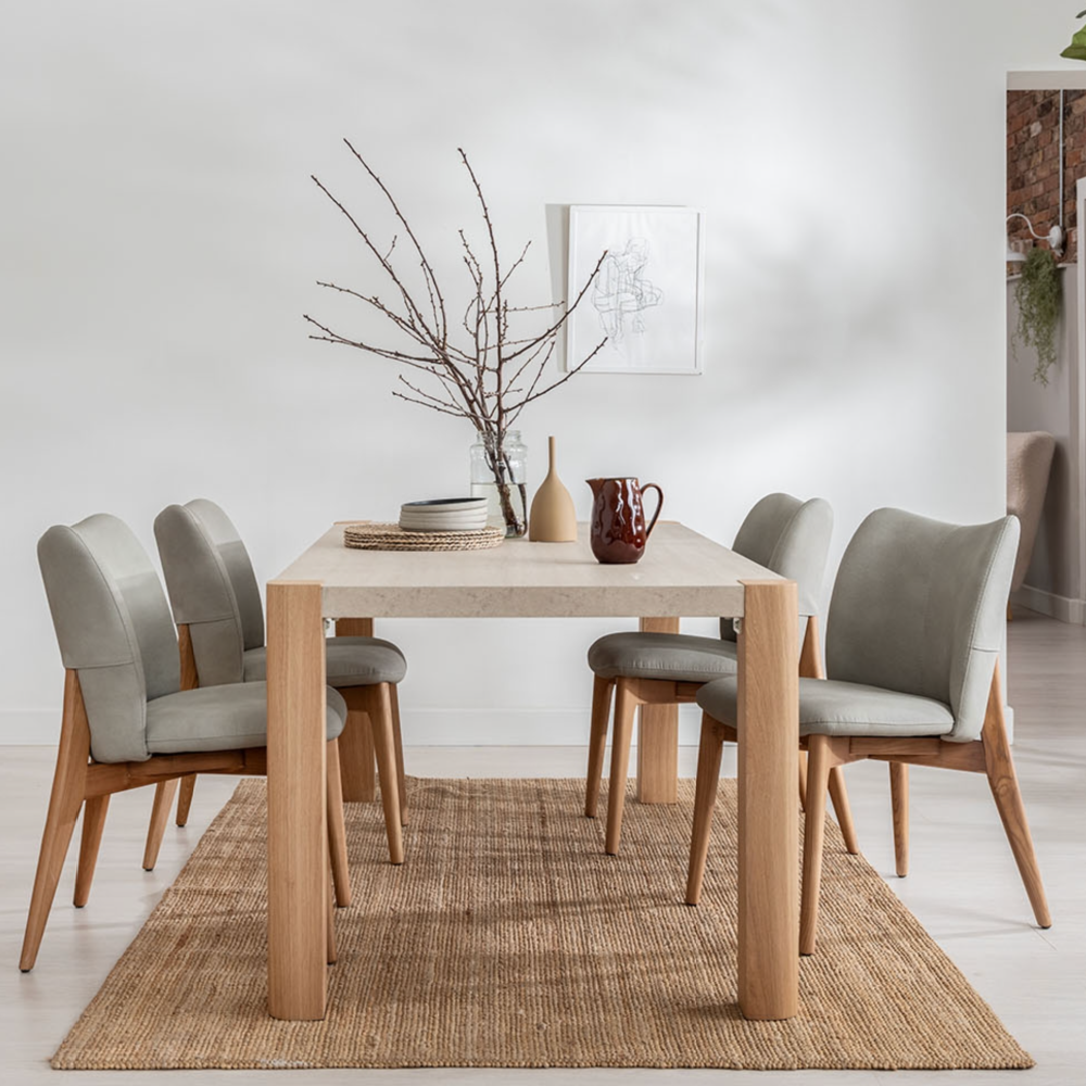 Arlo Natural Oak 140cm Dining Table with Travertine Ceramic Top
