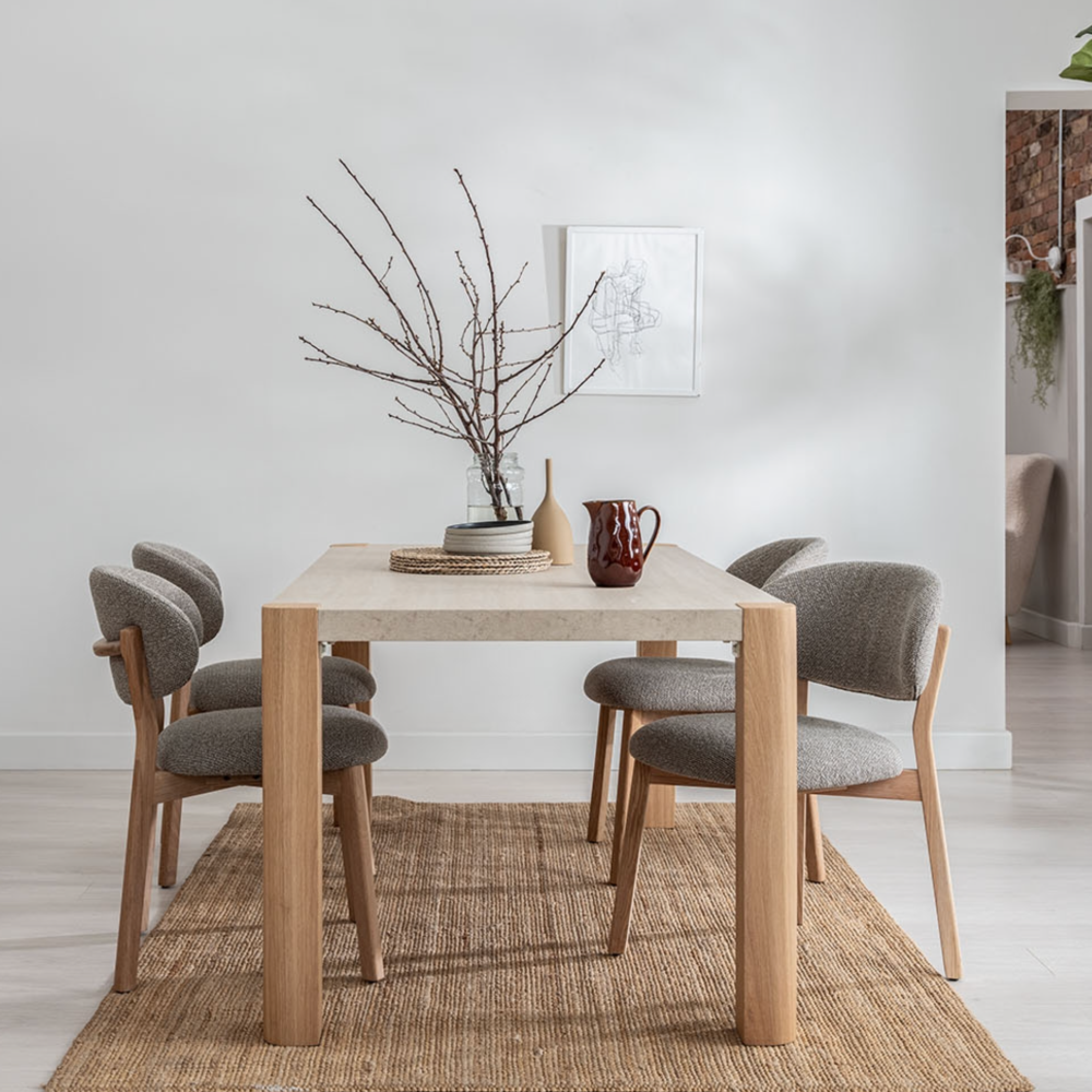 Arlo Natural Oak 140cm Dining Table with Travertine Ceramic Top