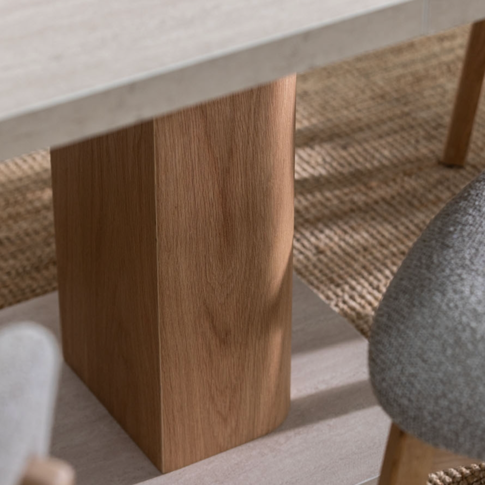 Arlo Natural Oak 160-200cm Extending Dining Table with Travertine Ceramic Top
