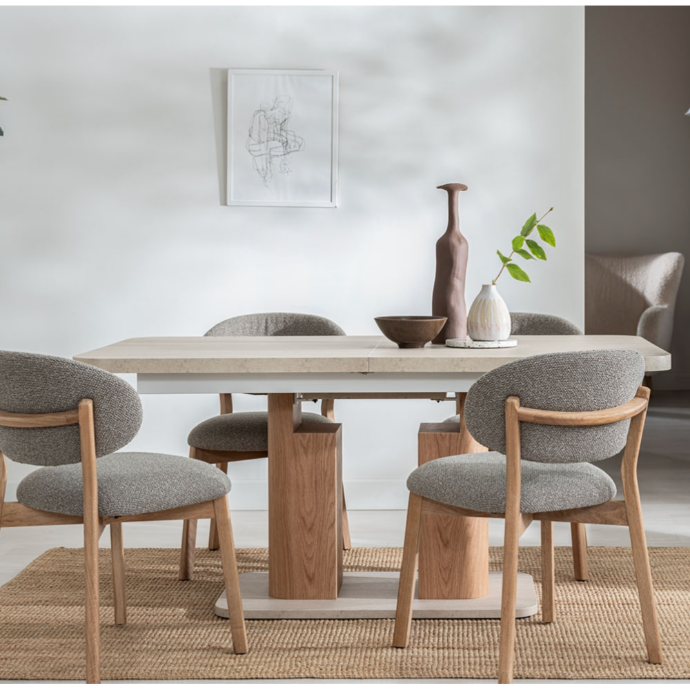 Arlo Natural Oak 160-200cm Extending Dining Table with Travertine Ceramic Top