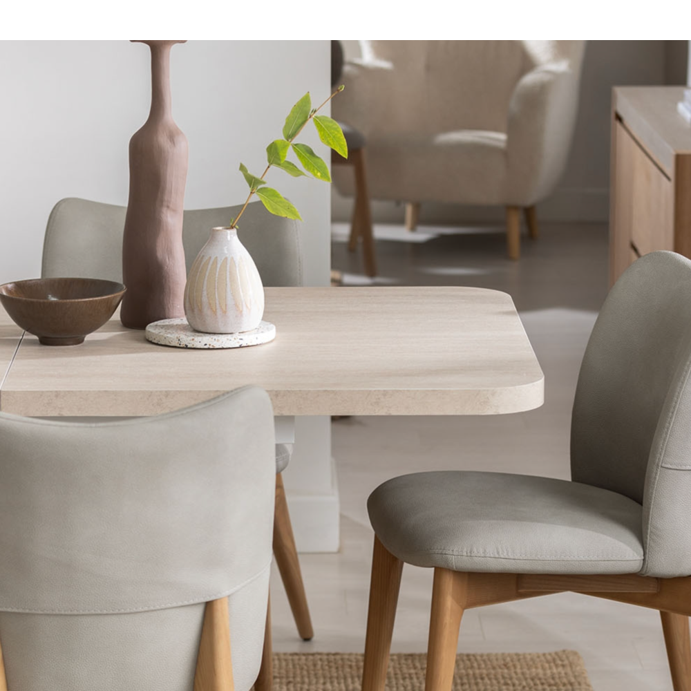 Arlo Natural Oak 160-200cm Extending Dining Table with Travertine Ceramic Top