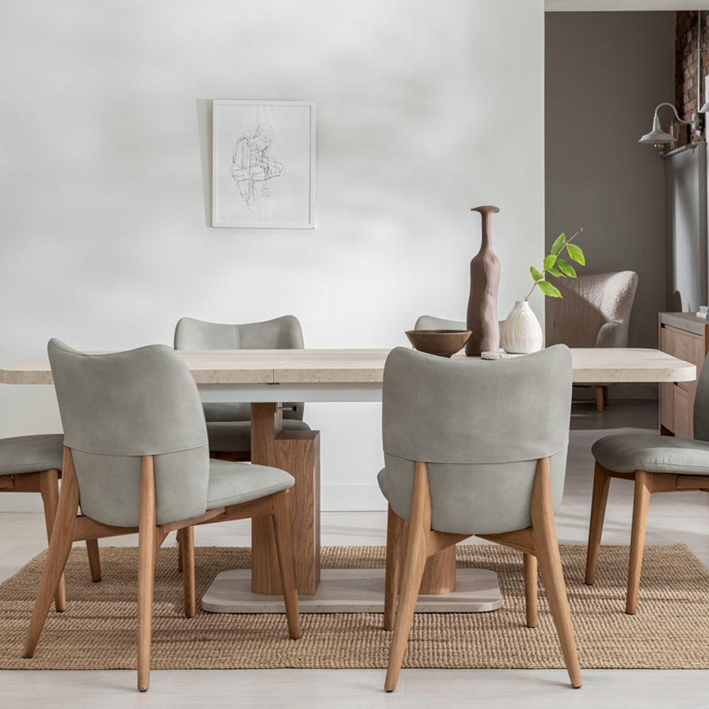 Arlo Natural Oak 160-200cm Extending Dining Table with Travertine Ceramic Top