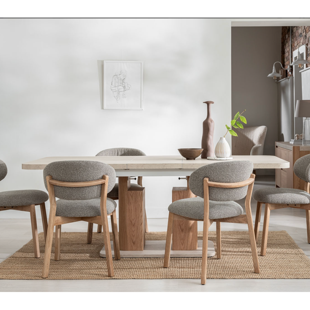 Arlo Natural Oak 160-200cm Extending Dining Table with Travertine Ceramic Top