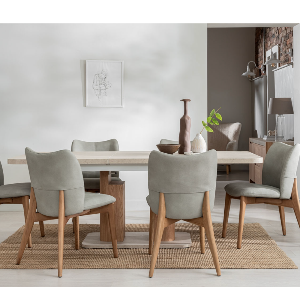 Arlo Natural Oak 160-200cm Extending Dining Table with Travertine Ceramic Top