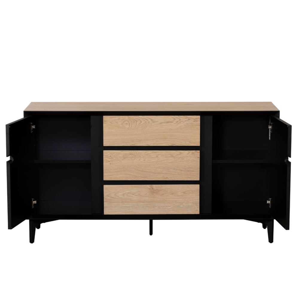 Jaxon Wide Sideboard with HPL Oak Finish & Black Metal Frame